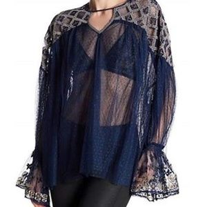 NWT Free People Mesh Sheer Blouse M Medium